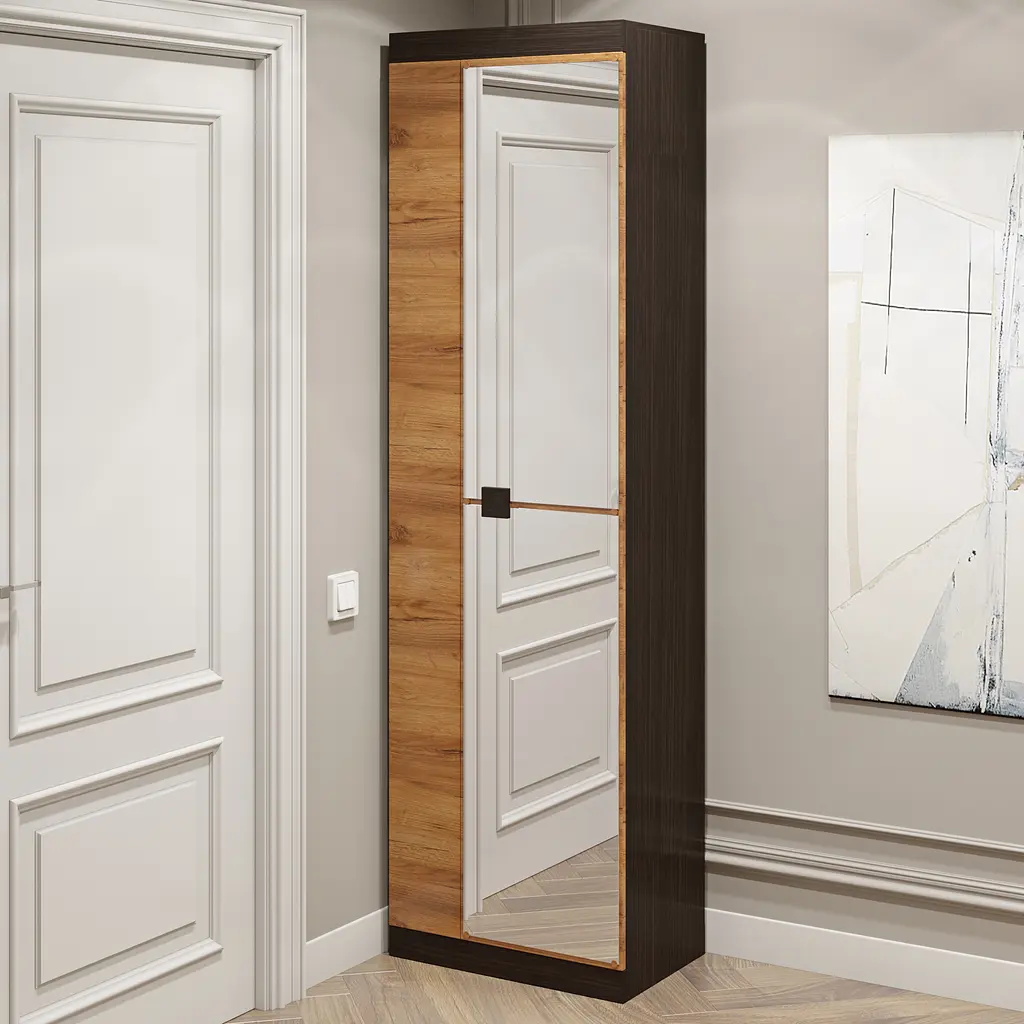 Шафа пенал Еверест Соната-600 із дзеркалом Венге темний/Дуб крафт золотий (DTM-2634) - фото 2