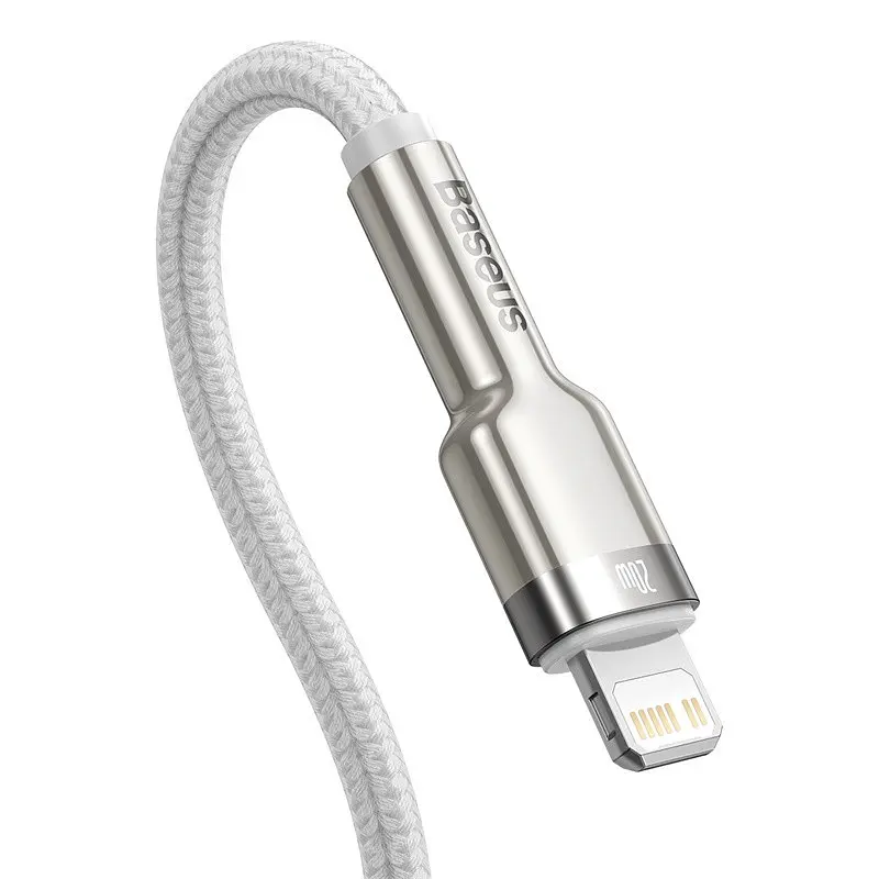Кабель для зарядки айфону Baseus Cafule Metal Type-C Lightning PD 20W 2м плетений білий - фото 4