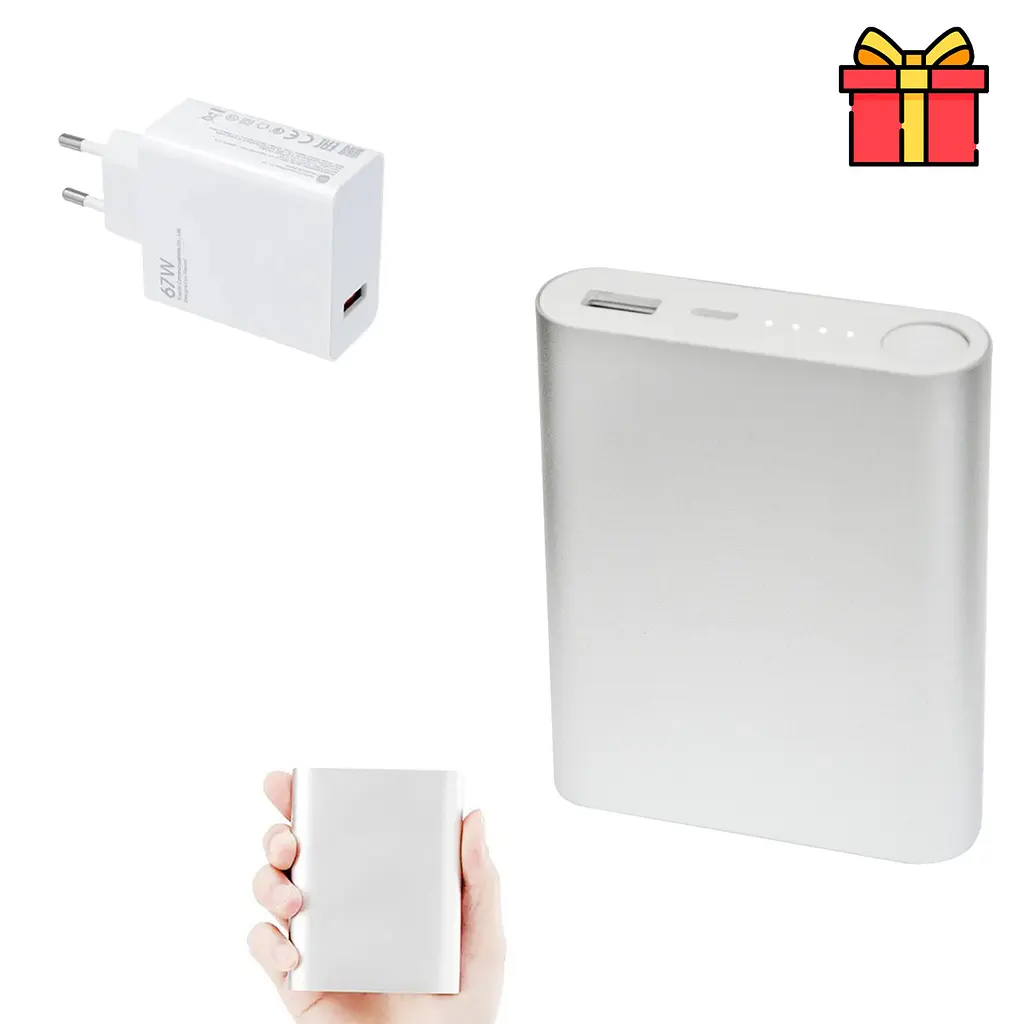 Power bank повербанк на 10400 mah сріблястий та блок живлення для телефону білий 67W Power AR-9169 - фото 2