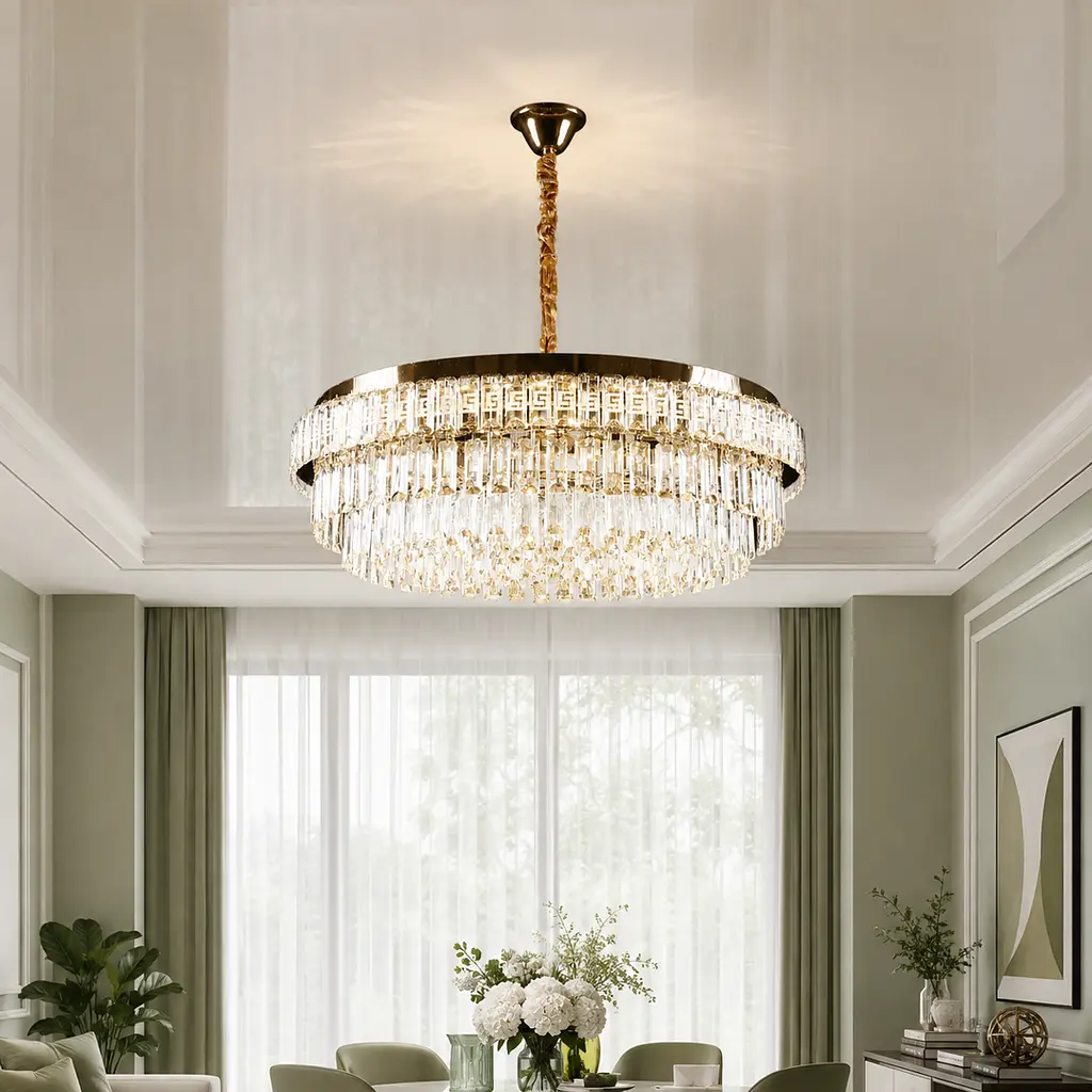 Велика золота кришталева світлодіодна люстра Splendid Ray L2211/800/12+LED (SGD), 80 см на 12 ламп з дистанційним керуванням