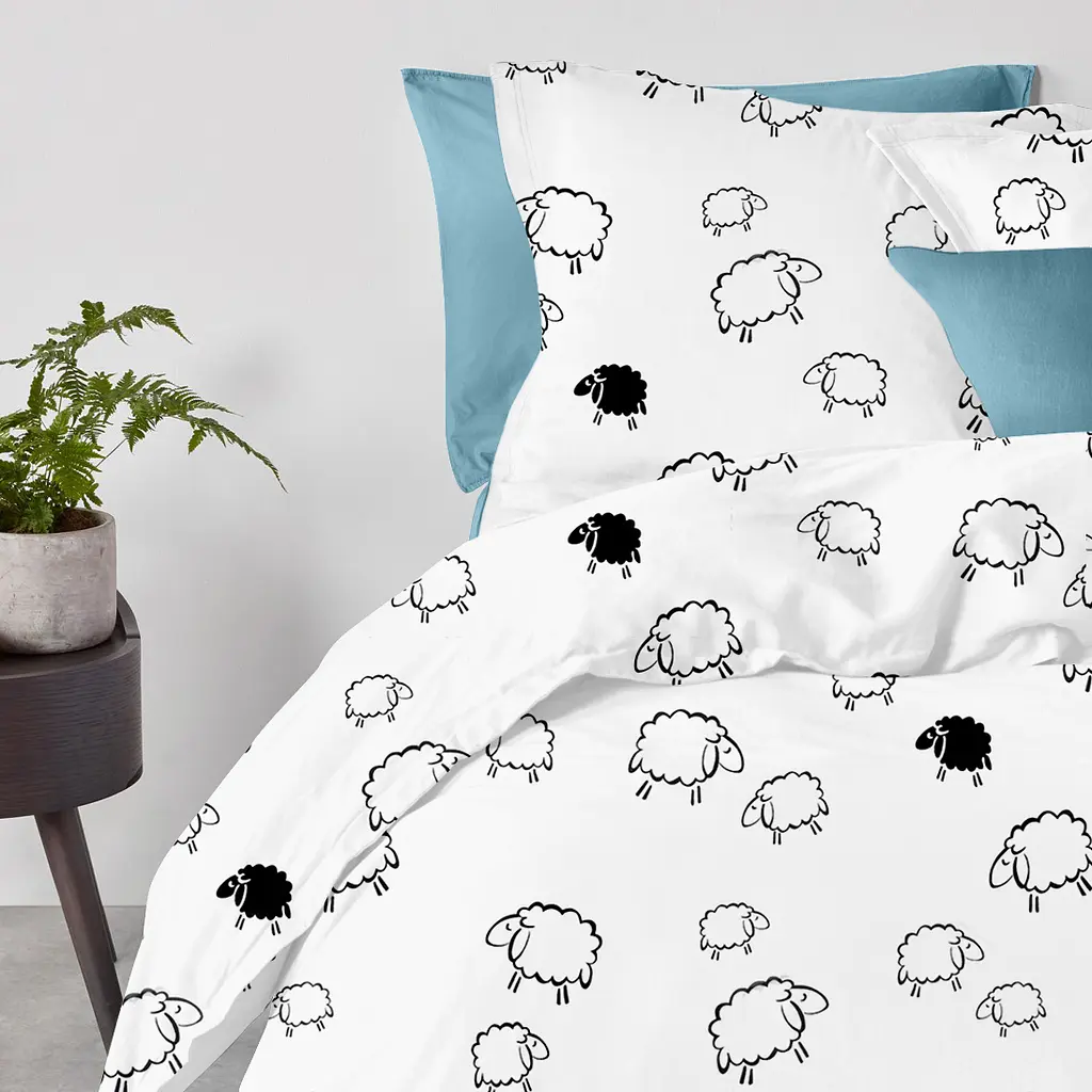 Комплект постельного белья Cosas Sheep dark black CS2 Полуторный черный (SheepBlackWhite_Sky_160) - фото 2
