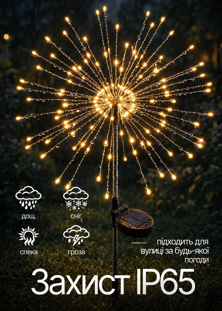 Садовые светильники Фейерверк 150 LED 2 шт на солнечной батарее теплый свет, белый (49675867) - фото 5