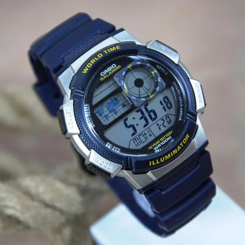 Чоловічі спортивні годинники наручні електронні сині оригінальні Casio Collection AE-1000W-2AVEF - фото 3