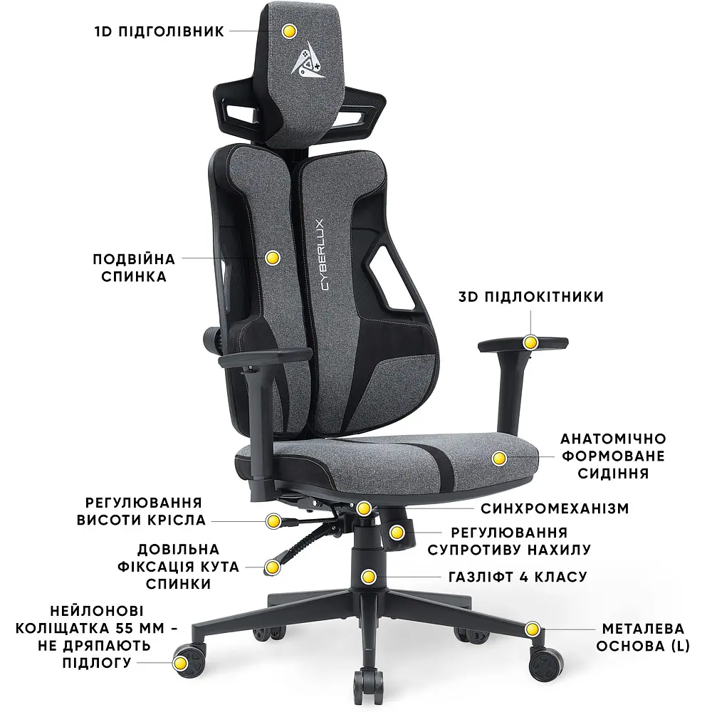 Геймерське крісло Cyberlux V8 Fabric Grey (арт. GM-V8 FG) - фото 5