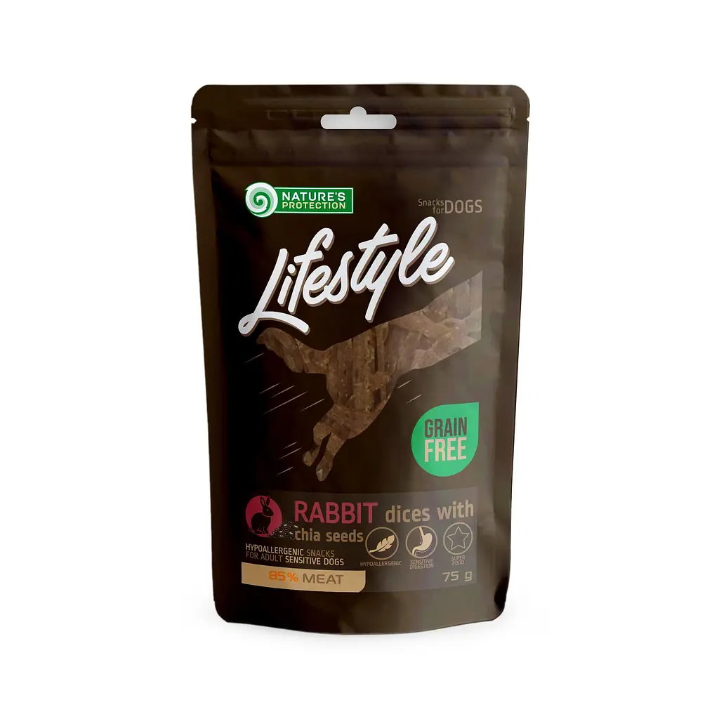 Ласощі для собак Nature's Protection Lifestyle soft rabbit dices скибочки кролятини з насінням чіа, 75 г