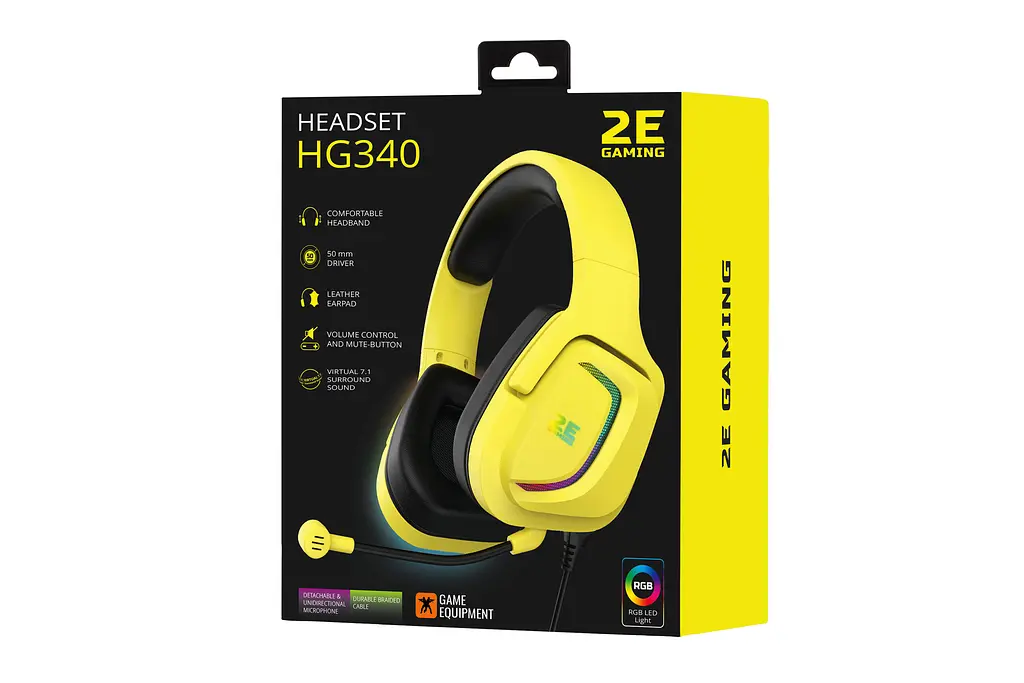 Навушники ігрові з мікрофоном 2E GAMING HG340 USB Yellow, 7.1, USB-A, RGB, 2 м - фото 2