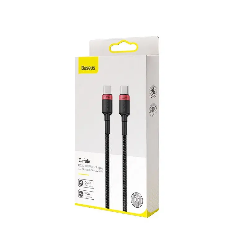 Кабель Baseus Cafule PD2.0 100W flash charging Type-C For Type-C cable 20V 5A 2 м Червоний+чорний - фото 2