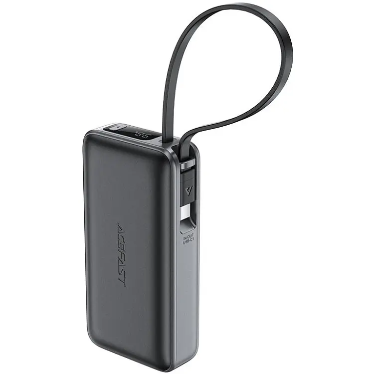 Універсальна мобільна батарея Acefast 10000mAh 30W PD USB-A, USB-C In/Out, з будівлею USB-C cable M7 Чорний - фото 2