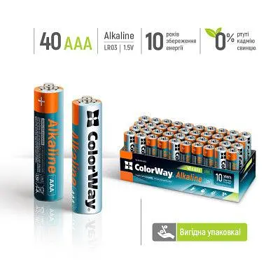 Батарейка ColorWay AAA LR6 Alkaline Power лужні х 40 colour box (CW-BALR03-40CB) - фото 2