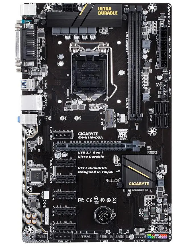 Материнська плата GIGABYTE H110-D3A (H110-D3A) (Socket 1151, Intel H110, ATX) Б/в