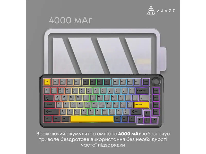 Клавіатура Ajazz AK820 Max Plus Black Grey Yellow (AK820MAX-DD-BGY) - фото 5