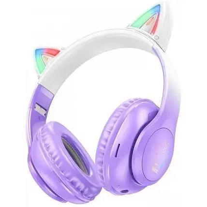 Наушники беспроводные Hoco Cat Ears BT Headphones W42 с ушками бело-розовые - фото 8