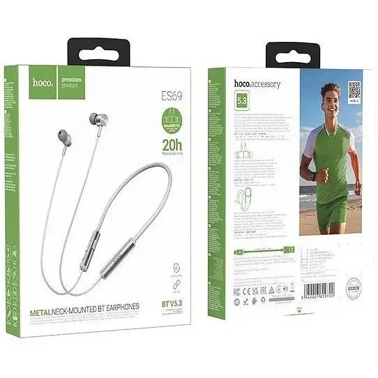 Наушники беспроводные спорт - с дугой Hoco ES69 Platinum neck-mounted BT earphones серые - фото 4