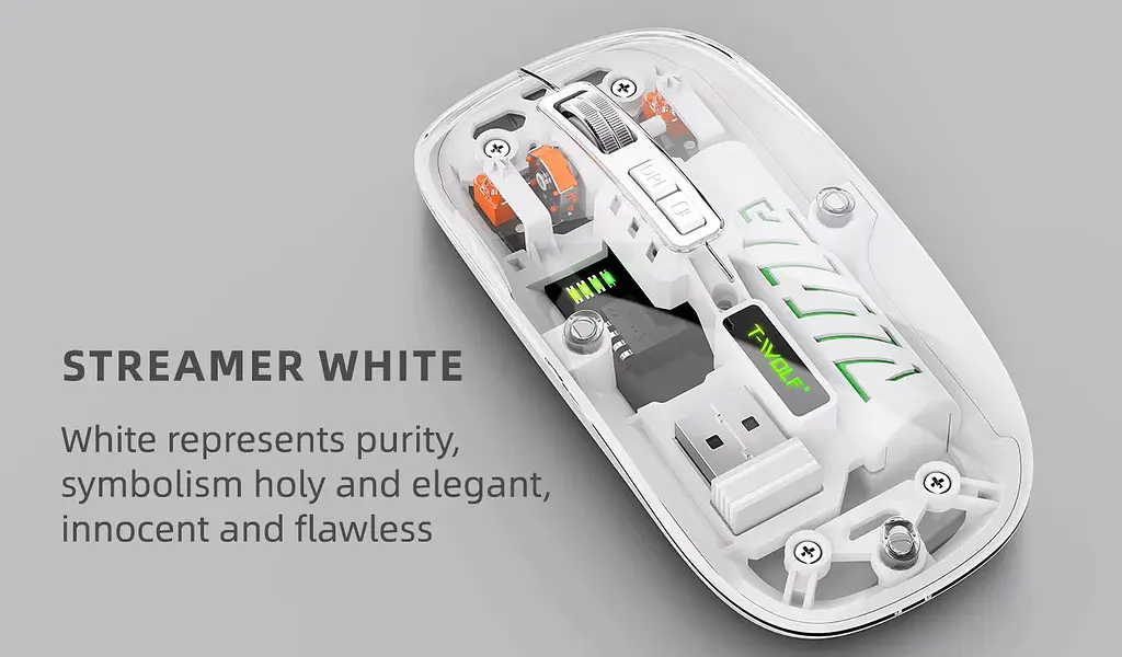 Комп'ютерна миша T-WOLF X11 беспроводная бесшумная с аккумулятором 2,4G+Bluetooth White - фото 2