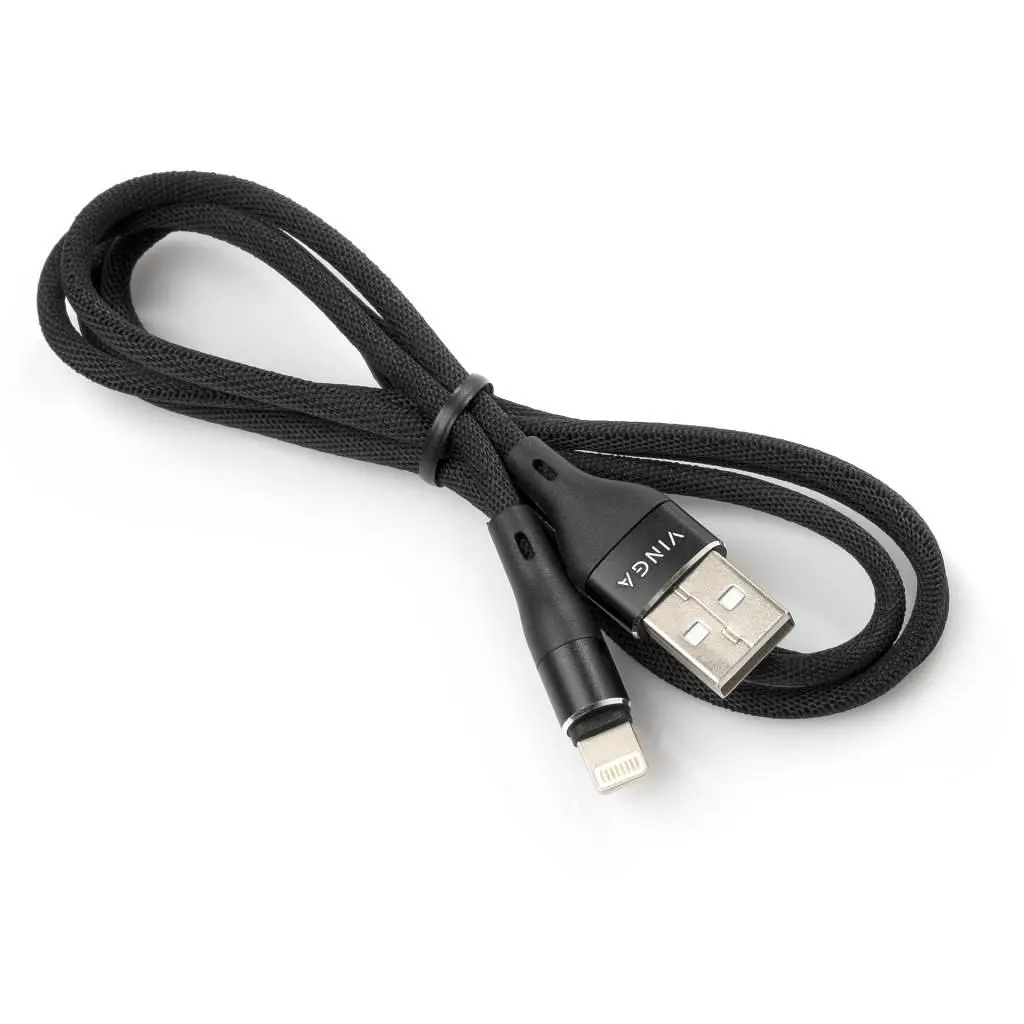 Дата кабель USB 2.0 AM to Lightning 1.0m cylindric nylon back Vinga (VCPDCLCANB1BK) - фото 3