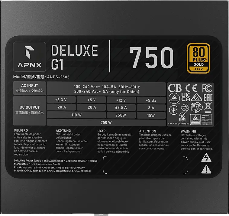 Блок живлення APNX Deluxe G1 750W 80+ Gold (APPG-D175FEC.X1) - фото 5