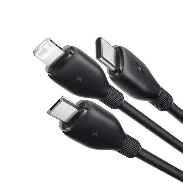 Кабель Baseus Ultra-Fast 3in1 Fast Charging Cable USB для MicroUSB+Lightning+Type-C 3.5A 0.8m P10376303121-01 Black - фото 2