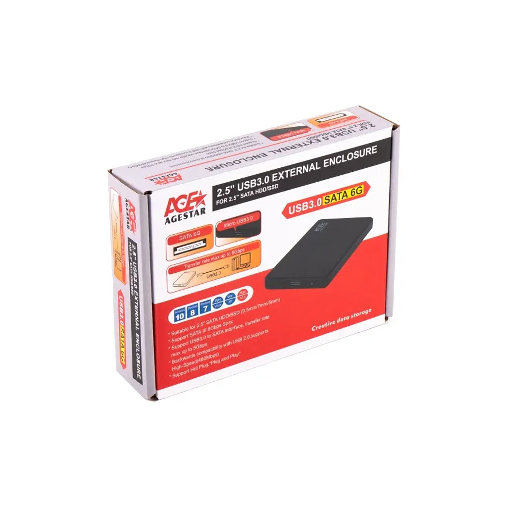 Кишеня зовнішня AgeStar 2.5", USB3.0, черный (3UB2P2) - фото 3