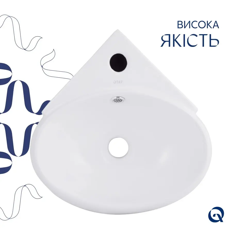 Раковина подвесная Qtap Leo N 380x360x130 мм, White, угловая, овальная, без донного клапана QT11115010WN - фото 3