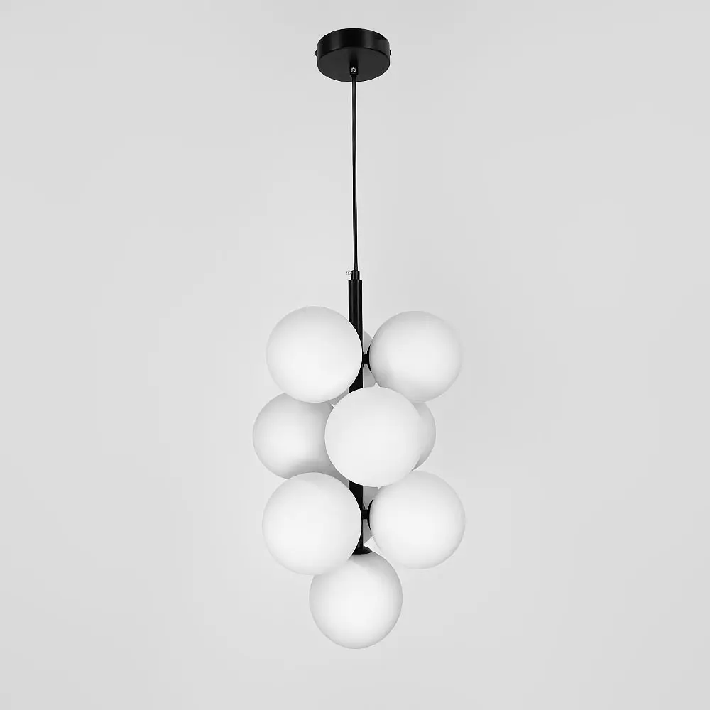 Підвісний світильник із білими плафонами на чорній основі | Арт. S 28G/10 BK+WT | Line F - фото 2