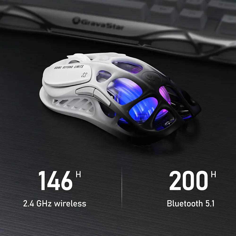 GravaStar Миша Mercury M1 Pro, BT/WL/USB-A, RGB, чорно-білий - фото 10