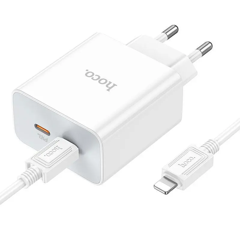 Адаптер мережевий HOCO Type-C to Lightning Cable Leader dual port(2C) charger C108A 2Type-C 35W білі - фото 9