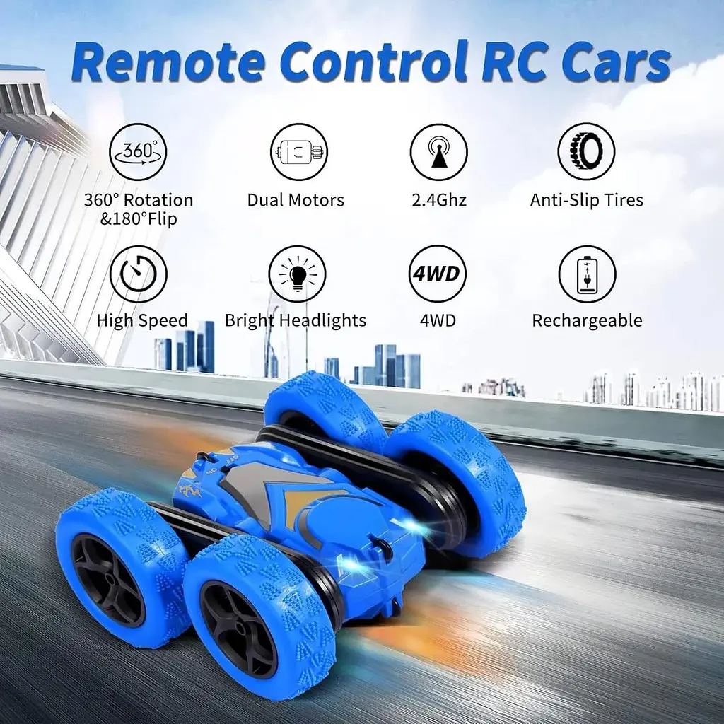 Автомобілі з дистанційним керуванням RC Stunt Car Toys для хлопчиків і дівчаток, 2.4 ГГц, двосторонні 360° Flips 4WD - фото 4