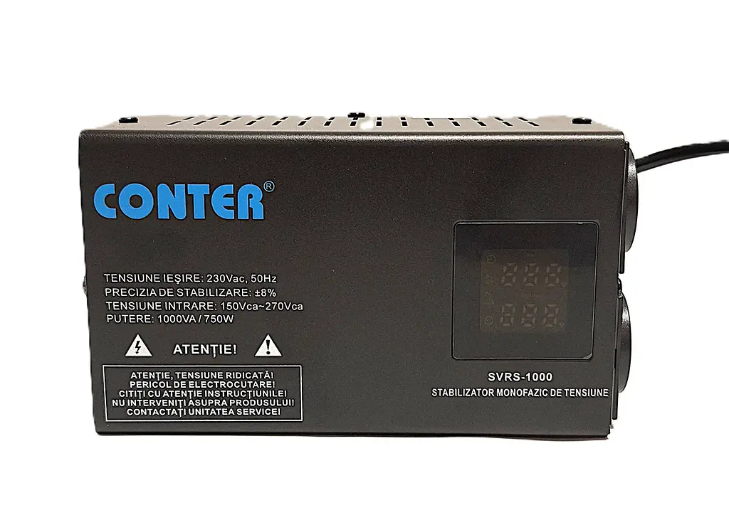 Стабілізатор напруги релейний Conter SVRS 750Вт 1000ВА 150–270V однофазний, 2 розетки, LED дисплей - фото 3