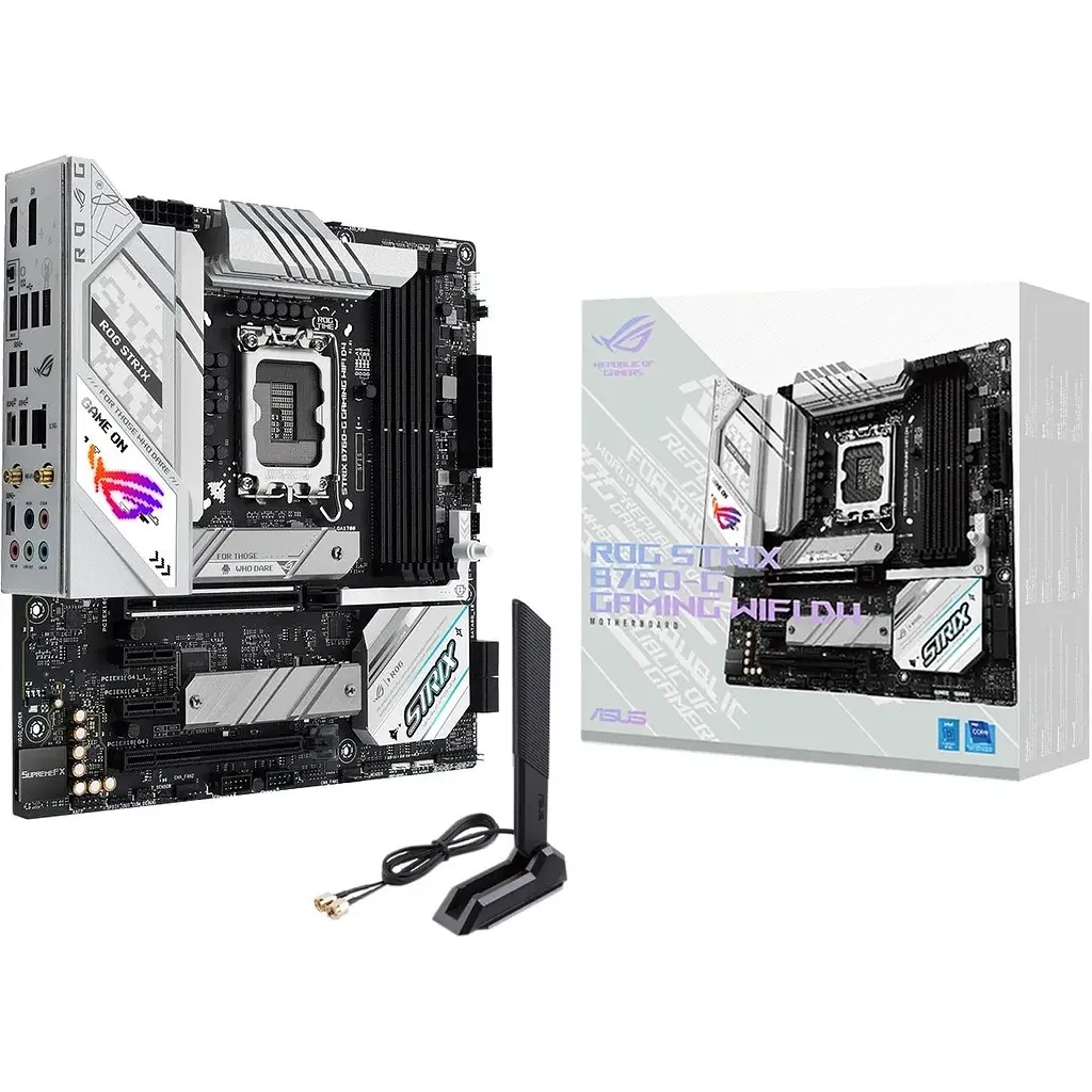 Материнська плата Asus Rog Strix LGA1700, B760-G Gaming WIFI, B760, 4xDDR5, Int.Video(CPU), 4xSATA3, 2xM.2, 1xPCI-E 16x 5.0, 1xPCI-E 16 4.0, S1220A, Intel 2.5Gb, WiFi 6, Bluetooth 5.3, 7xUSB3.2/6xUSB2.0, HDMI/DP, ATX - фото 2