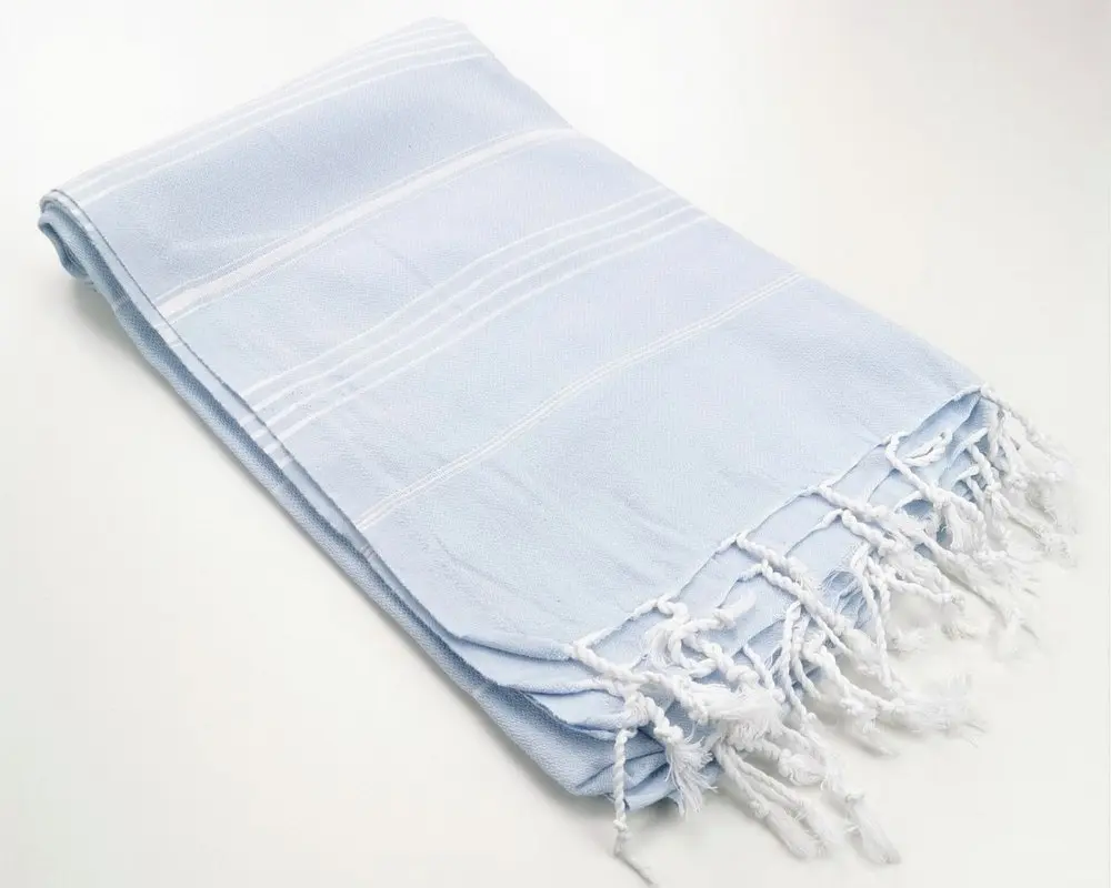 Рушник пештемаль Turkey Towel 100х180 см легкий великий для пляжу басейну бані сауни підстилка на дачу пікнік природу відпустку море полоса світло-блакитний - фото 2