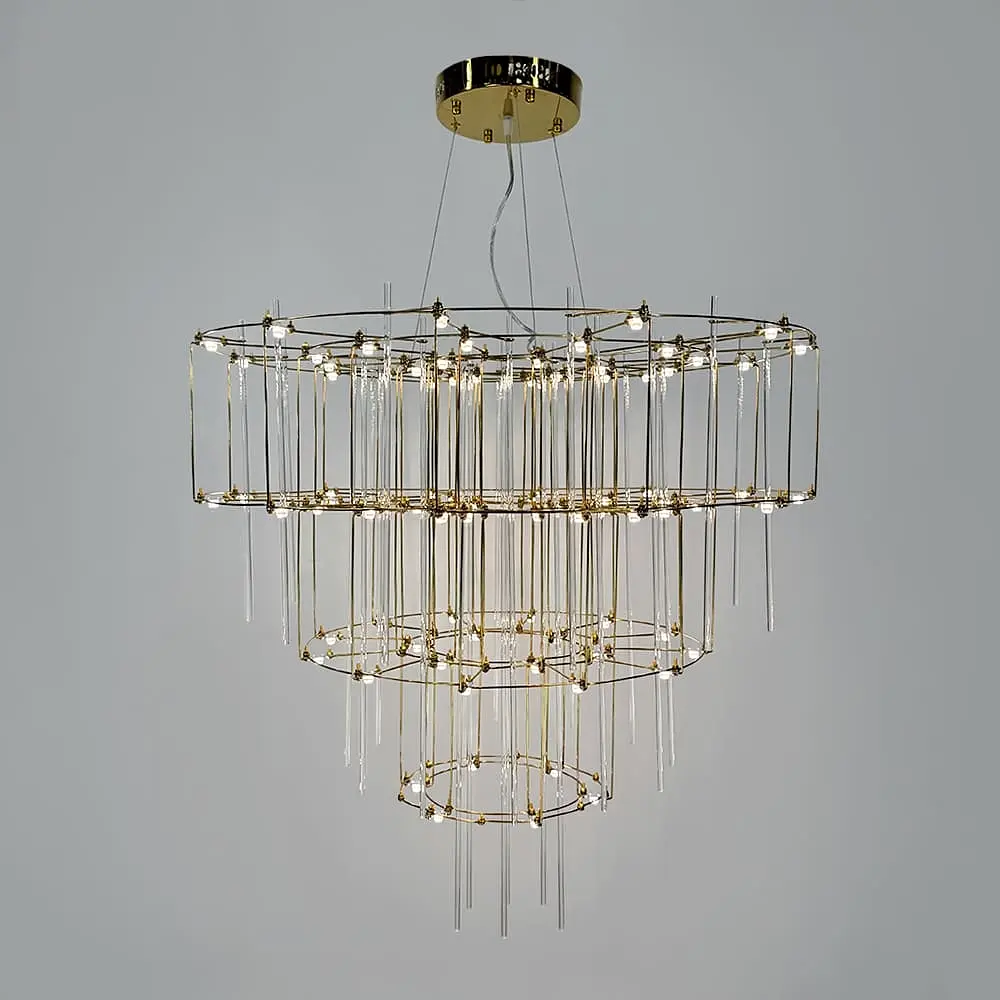 Невесомая золотая трехъярусная люстра Ø 80 см Ст. MJ205-800 Titanium | Line F - фото 9