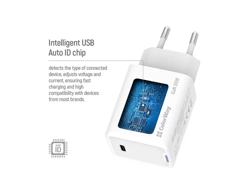 Мережевий зарядний пристрій ColorWay GaN Mini 65 W White (CW-CHS049PD-WT) - фото 4