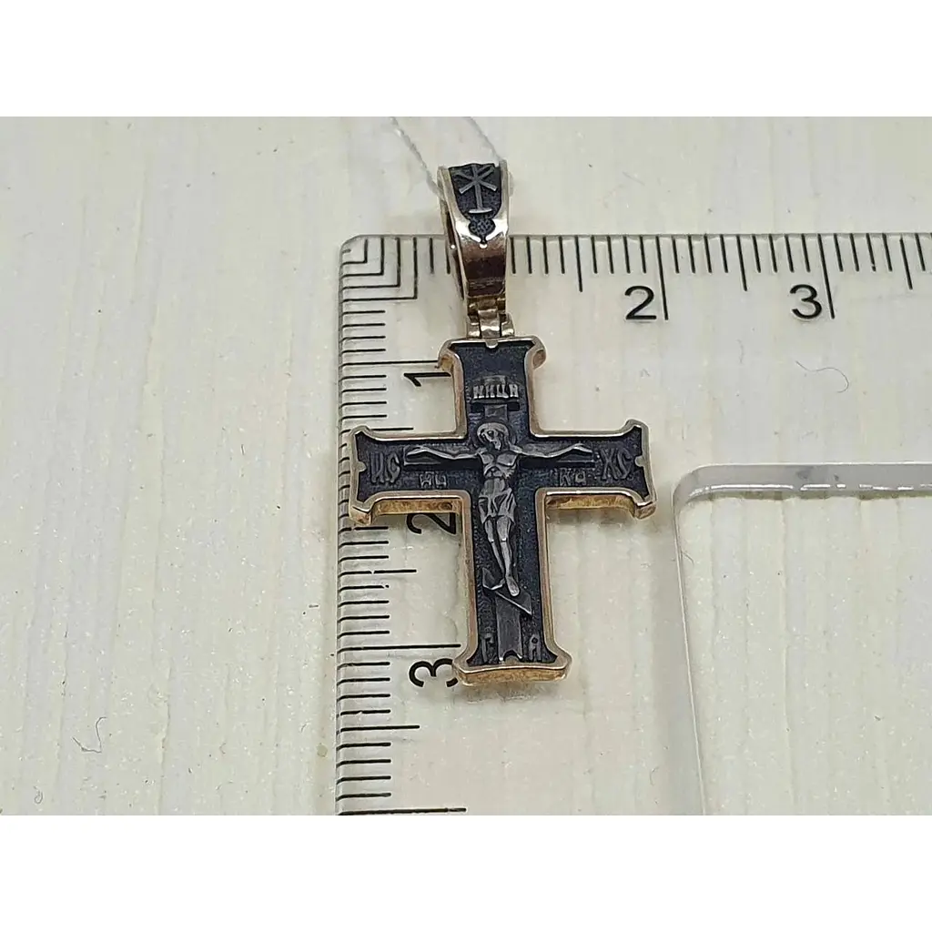 Срібний хрест Харківська ювелірна фабрика Розп'яття Христа з позолотою. 3523-ЗЧФ - фото 4