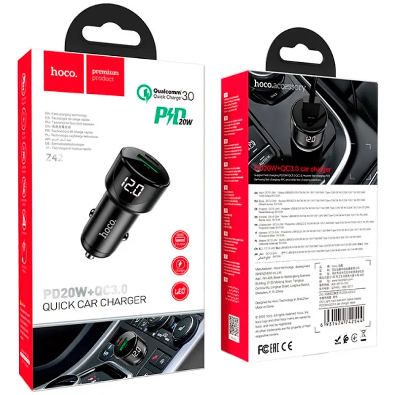 Автомобільний зарядний пристрій Hoco Z42 1 USB + Type-C PD20W +QC3.0 Black - фото 3