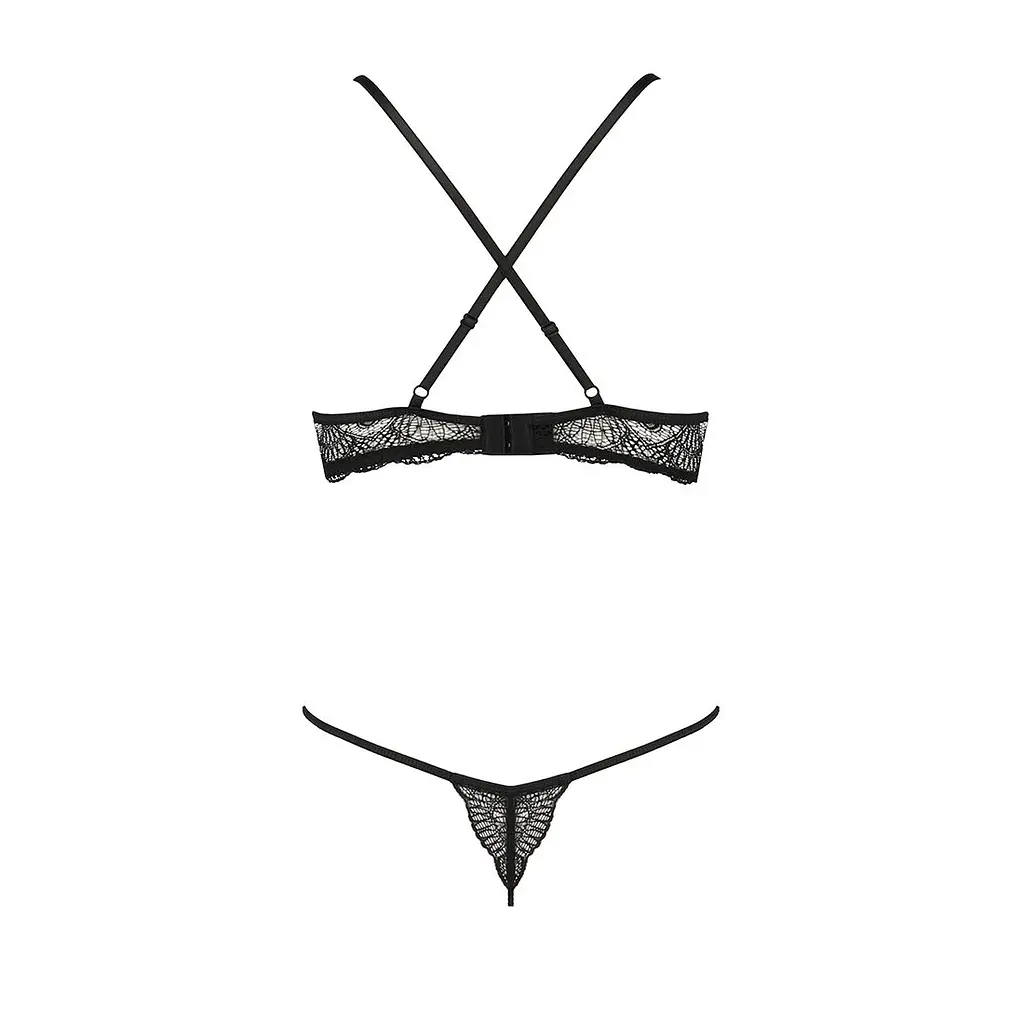 Комплект білизни Passion Exclusive QUENTRIS BIKINI XXL/XXXL, black, стрінги і напіввідкритий ліф - фото 6