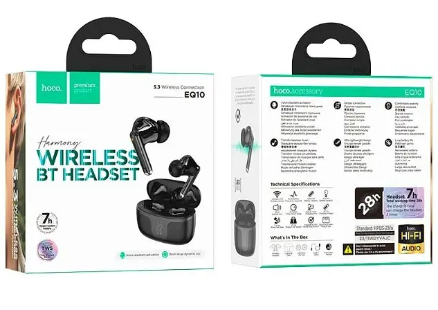Беспроводные TWS наушники Hoco EQ10, вакуумные, BT5.3, 40mAh, 300mAh, 7h, black - фото 3