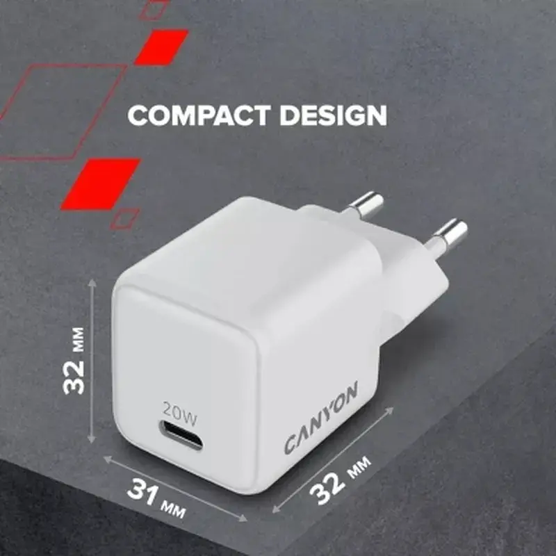 Зарядний пристрій Canyon CU20C GaN 20W 1xPD EU White (CNS-CUW20C) - фото 8