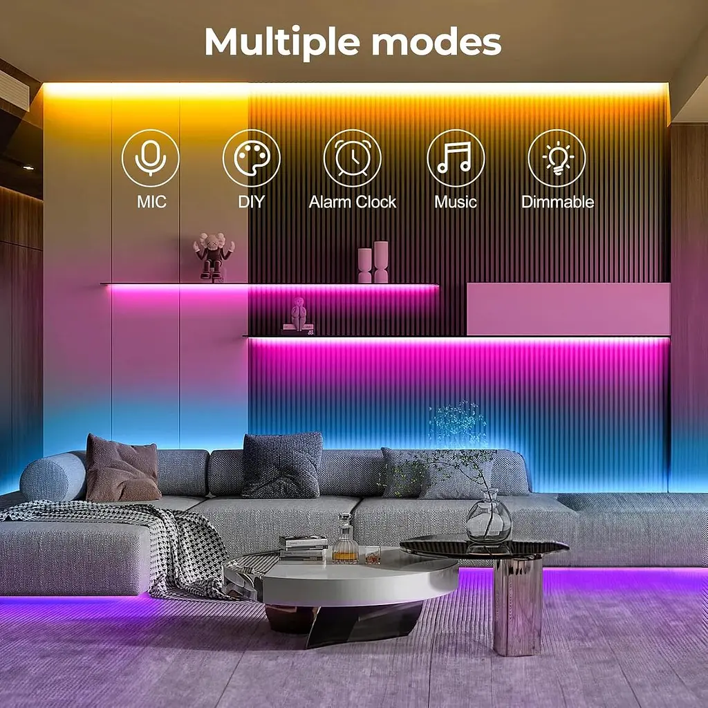 LUXONIC 16.4FT 5M Неонова світлодіодна стрічка, RGB світлодіодна стрічка, Bluetooth Гнучкий силіконовий неон з APP/пилемним - фото 6