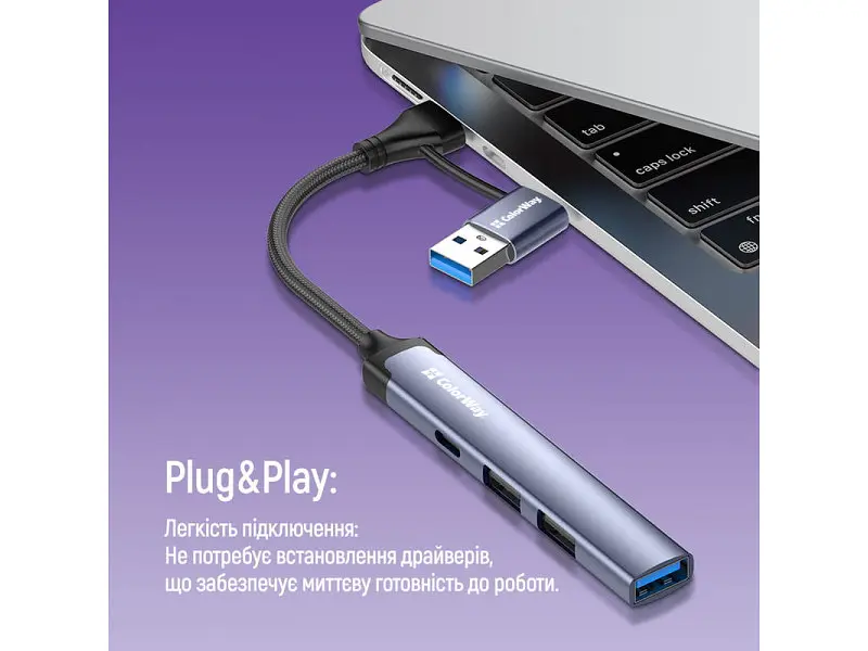 Мультипортовий адаптер ColorWay USB-A/USB-C 4-in-1 USB2.0х2/USB3.0/USB-C2.0 (CW-HUB06) - фото 10