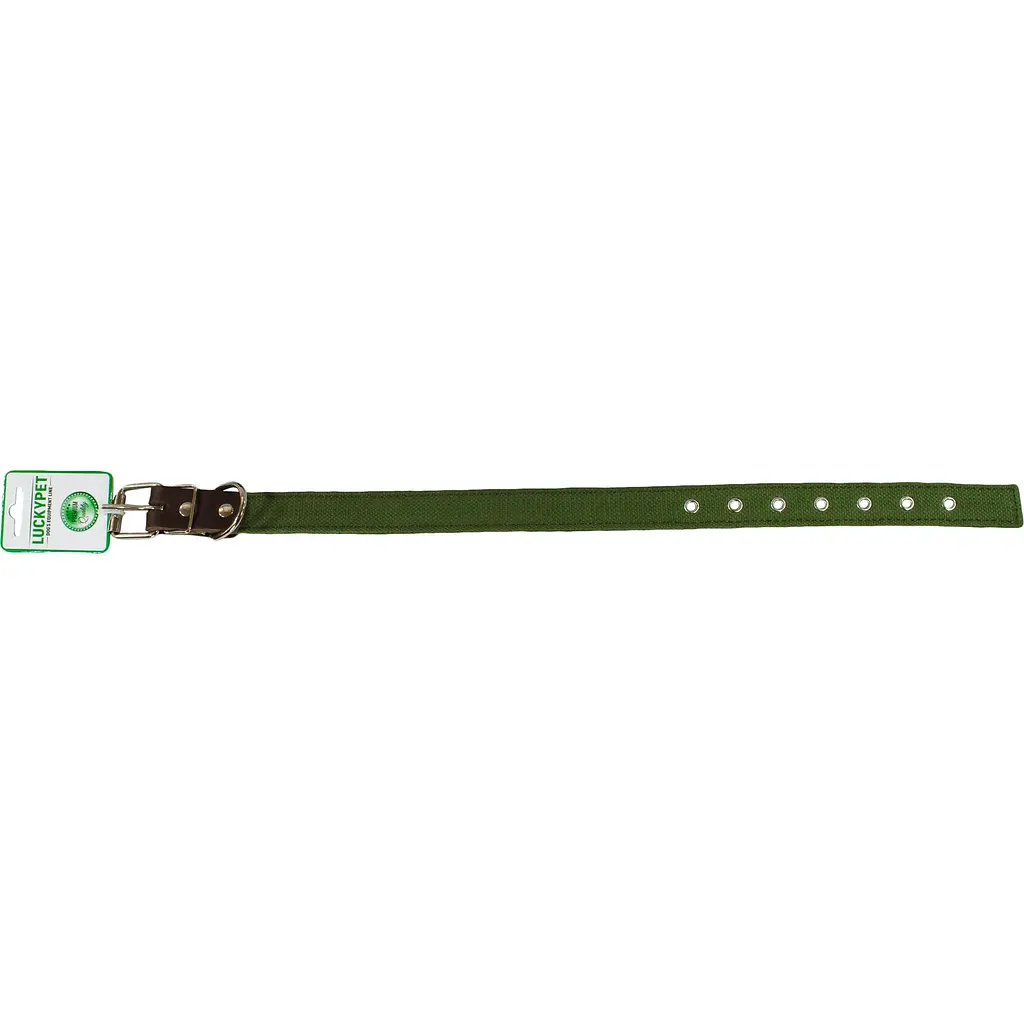 Ошейник брезентовый двойной Lucky Pet, с кожей, 31-40х2,5 см, зеленый - фото 2