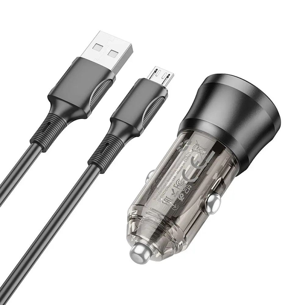 Автомобільний зарядний пристрій Borofone BZ23 1USB QC3.0/18W 5V/3A 9V/2A 12V/1.5A USB/MicroUSB Transparent Black (34165_3337972) - фото 3