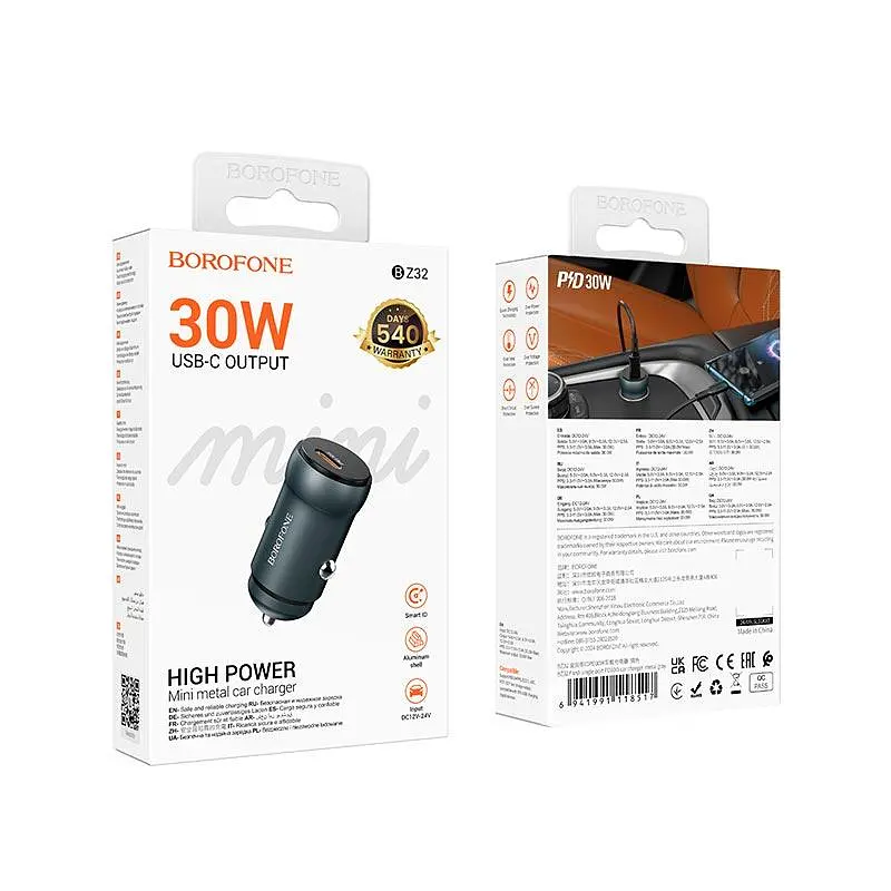 Адаптер автомобільний Borofone Fresh single port PD car charger BZ32 |1Type-C, 30W/3A, PD/QC| - фото 2