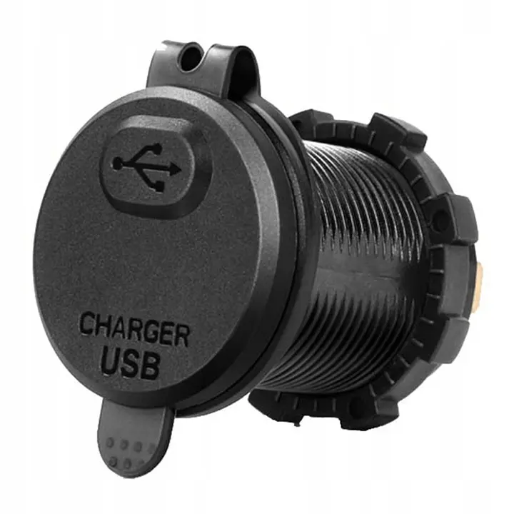 Гніздо Прикурювача під 1 USB Вольтметр DC 12-24V 5V підсвічування з різьбленням P10 Blue QC 3.0 (Вимикач) - фото 4