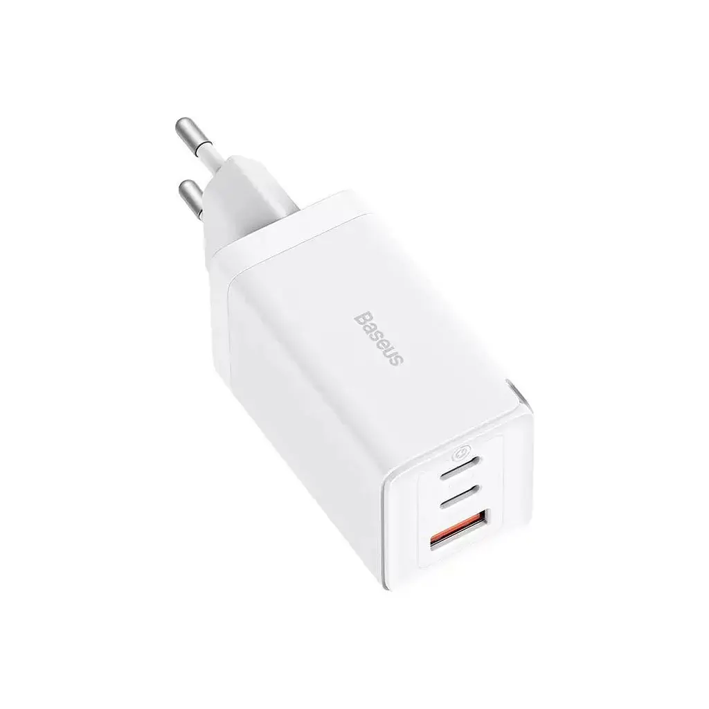 Зарядний пристрій Baseus 2xUSB-C 65 Вт + 1xUSB GaN + кабель USB-C — USB-C 100 Вт 1.0 м білий (CCGP120202) - фото 3