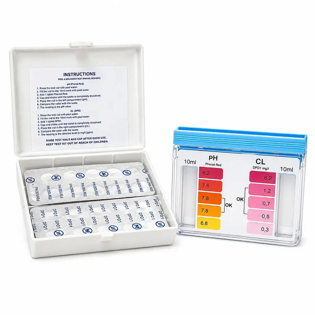 Стартовий набір хімії для басейну AquaDoctor Super Kit 6в1 30–50 м³ швидкий повільний хлор, альгіцид, флокулянт, pH Minus, тестер 88582 - фото 8