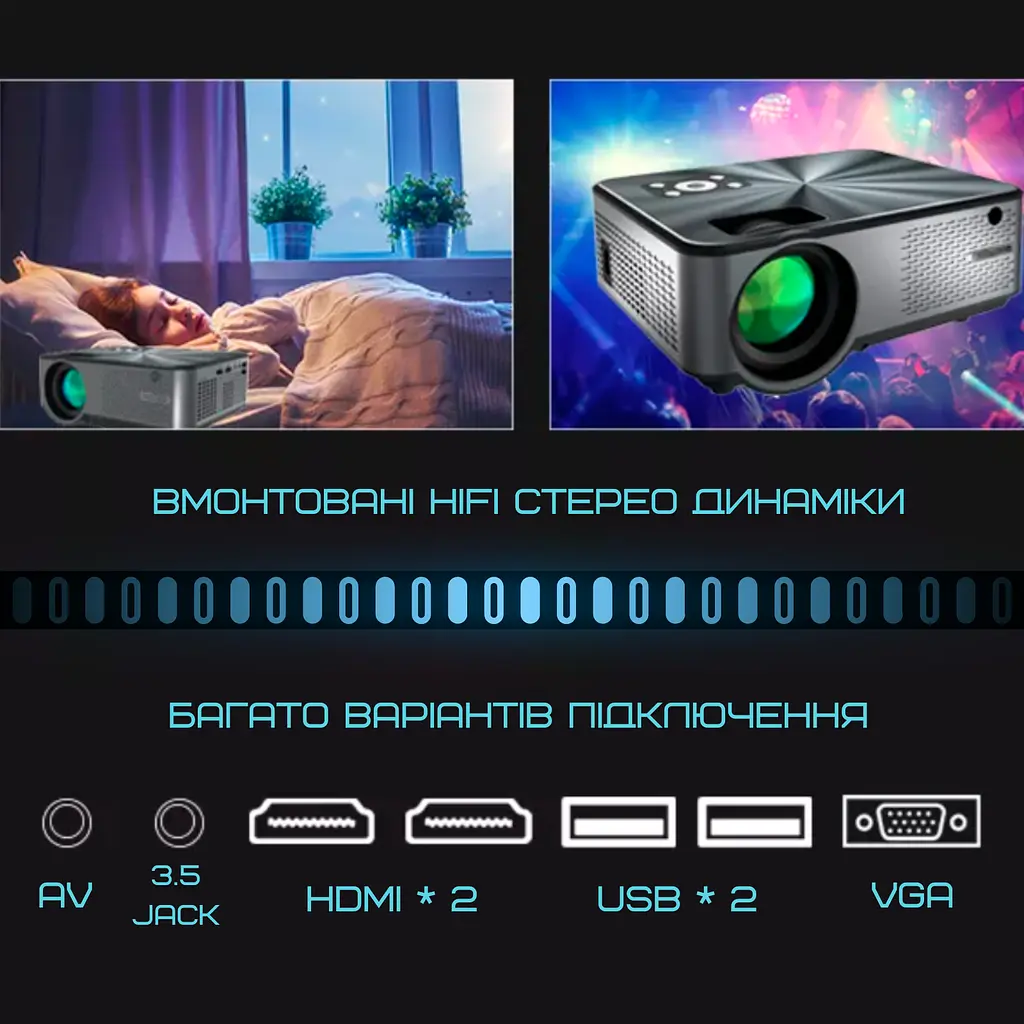 Домашній проектор міні wifi 3200 lumen з динаміком + bluetooth 5.0 cheerlux c9 pro 1920*1080 Cheerlux teh0032285 - фото 6