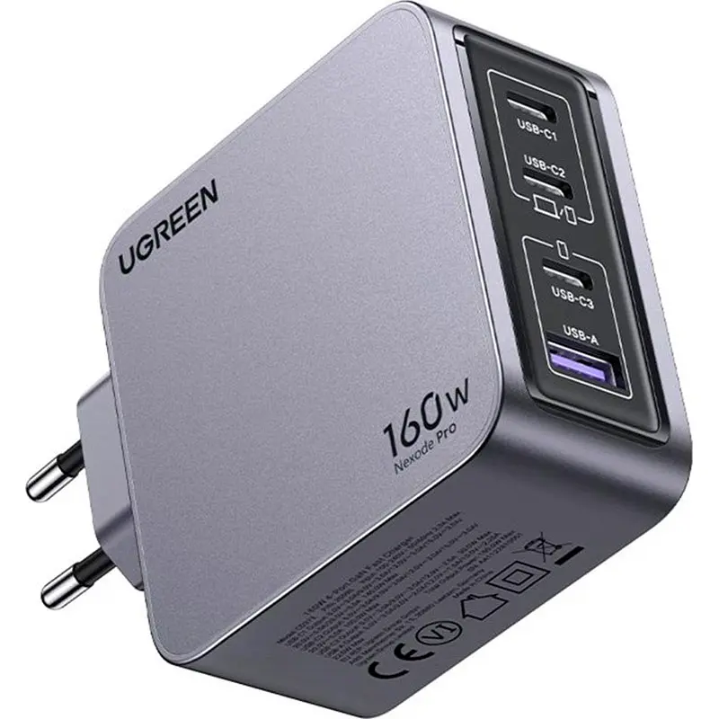 Зарядний пристрій 4xUSB 160W (3xUSB-C + USB-A) GaN + Type-C cable 100W сірий X763 Nexode Pro Ugreen - фото 2