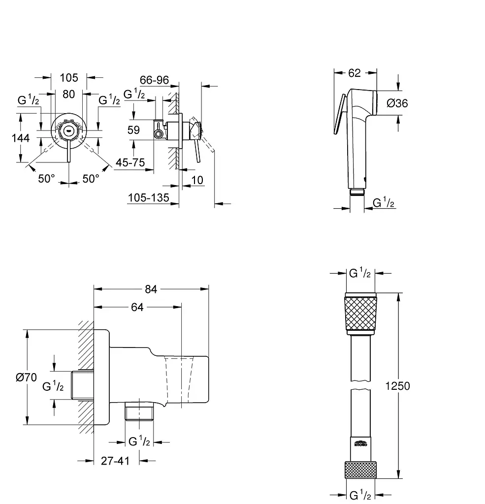 Набор гигиенического душа скрытого монтажа Grohe BauClassic New с Tempesta-F UA11104802, Хром - фото 10