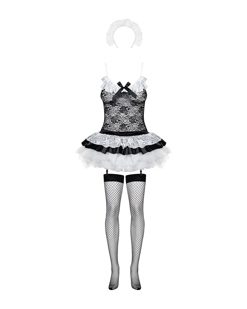 Еротичний костюм покоївки зі спідницею Obsessive Housemaid 5 pcs costume L/XL, чорно-білий, топ з пі - фото 5