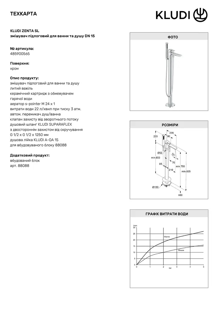 Змішувач для ванни Kludi Zenta SL 485900565 - фото 3